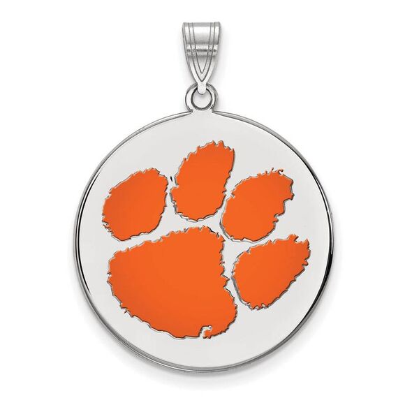 Sterling Silver Clemson U XL Enamel Disc Pendant